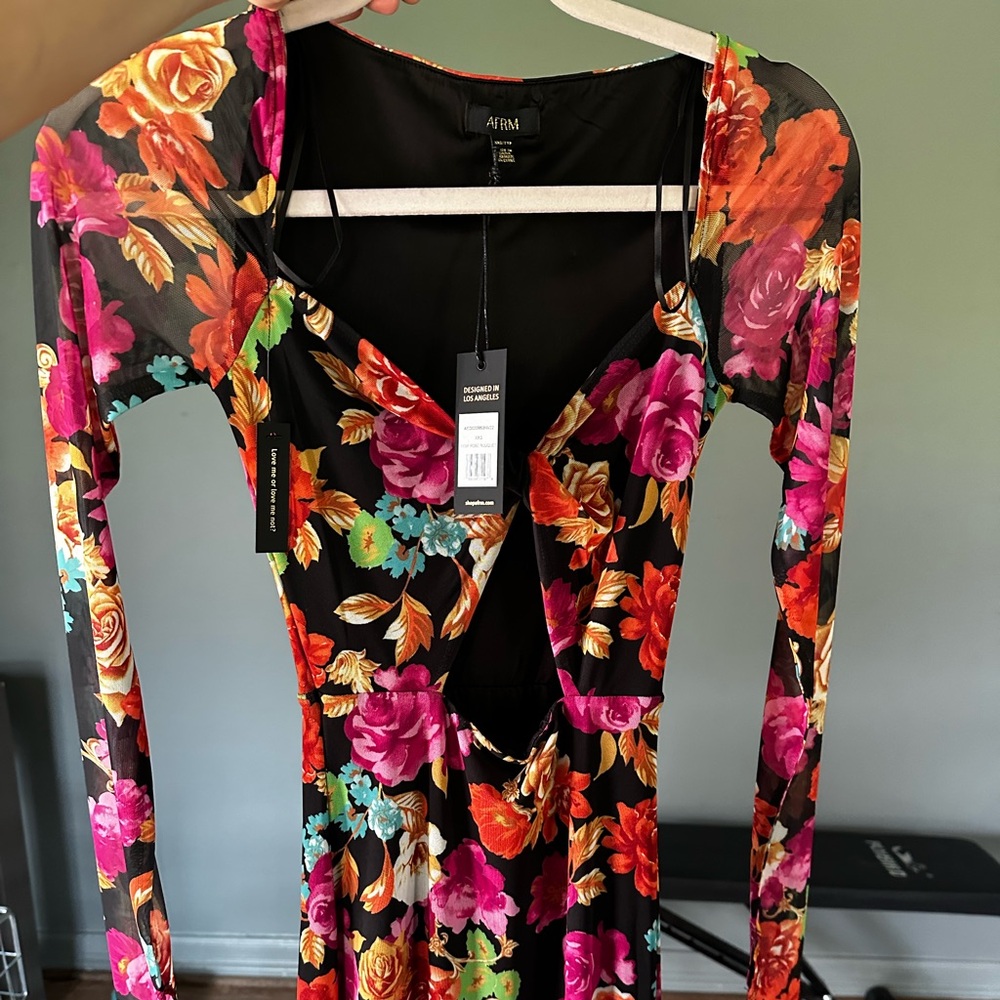 AFRM 	Maika Midi Dress - Noir Rose Bouquet